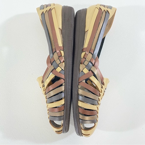 Huarache Sandals Gold Bronze Copper Pewter Metallic Leather Softspots 7.5 Flats - Picture 6 of 14